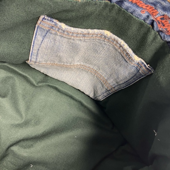 Handmade Upcycled Denim Bag/Tote, Distressed, Blue/Brown - Picture 4 of 4